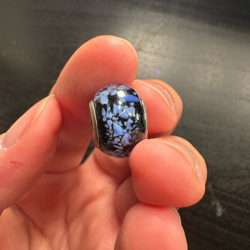 PANDORA STYLE BLUE SPECKLED PAVE CHARM